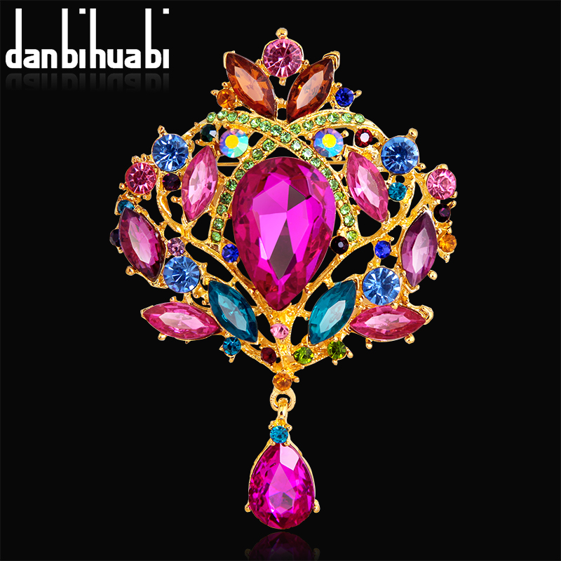 Image of 2016 New Star Jewelry Multicolor Water Drop Rhinestone Crystal Brooches For Women Wedding Jewelry Pin Brooches