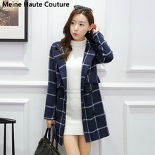 2016 Autumn coat double-breasted trench coat and long sections trench coat for women tartan coat women Women Clothing casacos