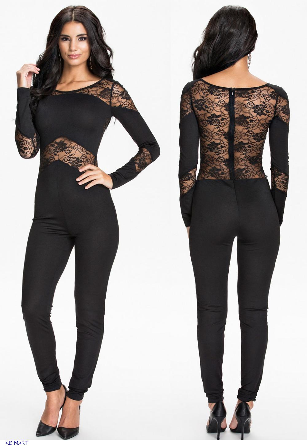 Black Lace Insert Hollow-out Fashion Long sleeve j...