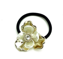2 pcs Wholesale Gold Plated Alloy Flowers Shell Floral Hair Holder Black Rope Shinning Zircon Rhinestone