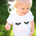 Girls T shirt 2017 Summer White Cute Eyelash Lips Prited Tops Baby Tees Children Clothing Cotton