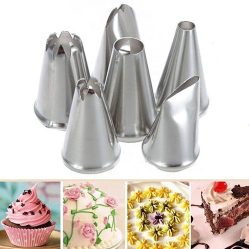Image of 6X DIY Stainless Steel Icing Piping Nozzles Pastry Tips Fondant Cup Cake Baking Free Shipping
