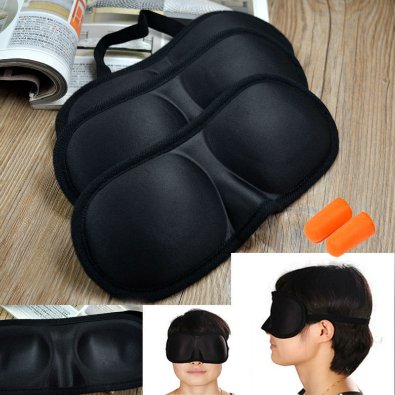 Image of Eye Mask Black Sleeping Eyeshade Eyepatch Blindfold with Earplugs Shade Travel Sleep Aid Cover Light Guide