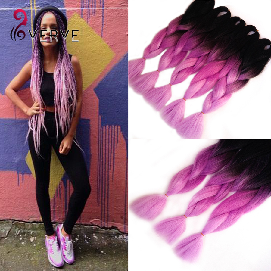 Image of three tone ombre purple braiding hair24''beautiful expression braiding hair 100g/pce ombre jumbo braid synthetic hair extensions