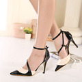 2016 New Ankle Strap Thin High Heels Women Pumps Sexy Pointed Toe Buckle Party Shoes New