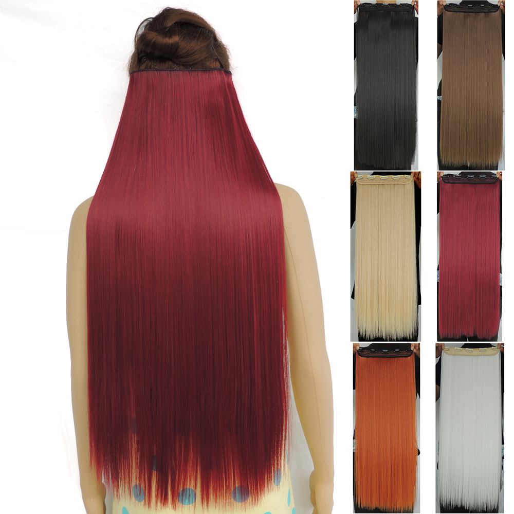 Image of 120g 28 inch long clip in hair extensions straight hairpiece synthetic 5 clips on hair extension hairpieces 25 colors available