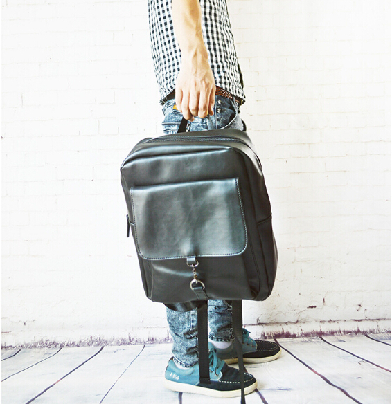 2015 New Style Men's Backpack PU Leather Student Casual School