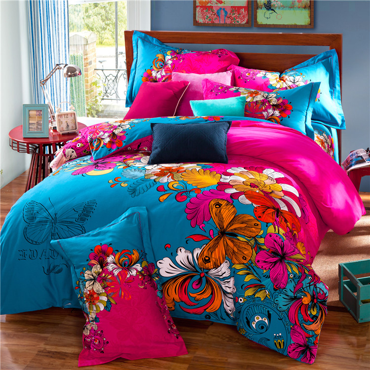 Colorful Butterfly and Flowers Bedding Set Cotton thick