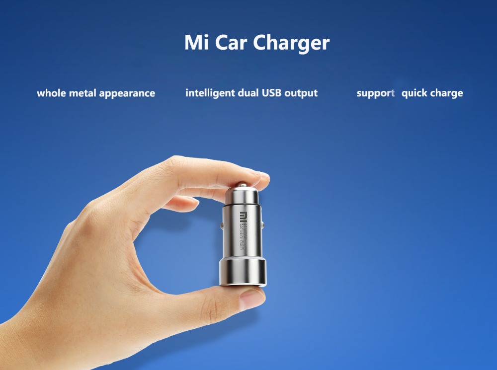 100% Original Xiaomi MI Car Charger Metal Appearance Dual USB Output Quick Charger Adapter For iPhon