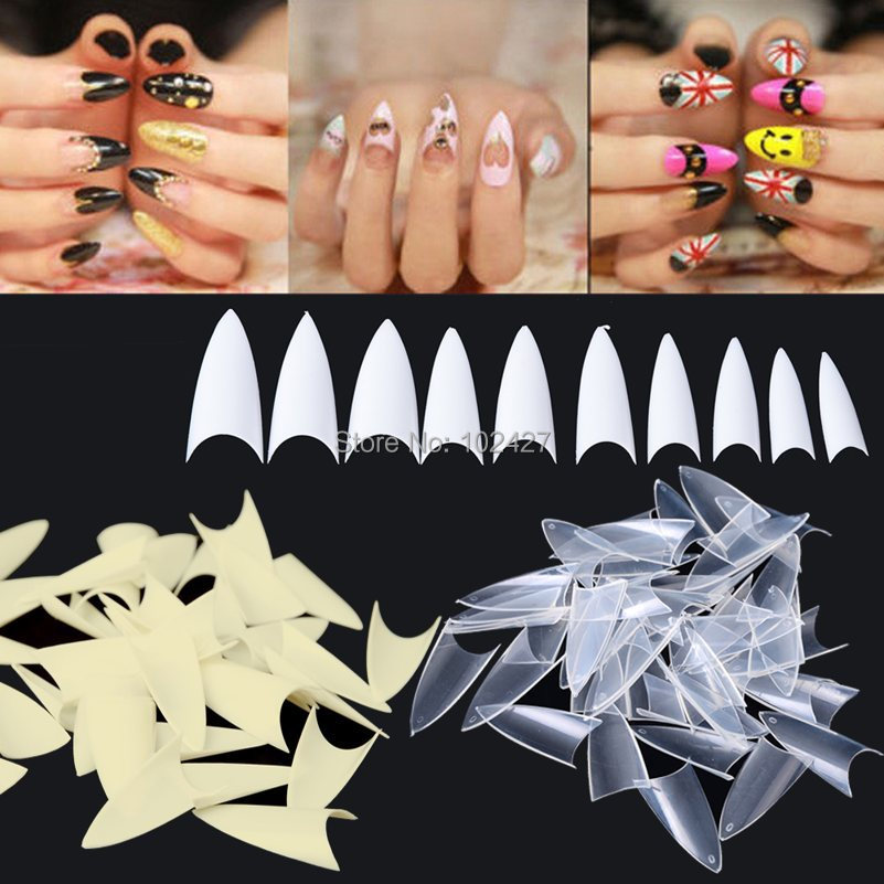 500Pcs/lot Clear Natural White False Point Stiletto French Acrylic UV Gel Nail Tips Nail Tools For Women Girls Wholesale