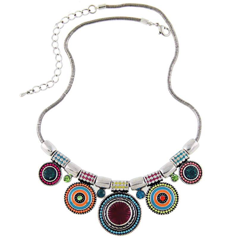 Image of 2016New Choker Necklace Fashion Ethnic Collares Vintage Silver Plated Colorful Bead Pendant Statement Necklace For Women Jewelry