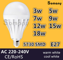 E27 Led Lamp 3W 5W 7W 9W 12W 15W 18W 220V 230V 240V CE E27 Bulbs Light SMD 5730 Led Spotlight Lamps Warm / Cool White Led Bulb