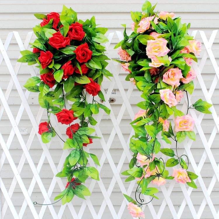 Image of 2.45m Artificial Rose Garland Silk Vine Flower Plant Garlands Ivy Home Wedding Garden Floral Decoration