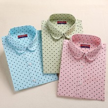 Dioufond Womens Blouse 2016 Summer Long Sleeve Cotton Linen Blouse With Polka Dots Print Shirts Women Plus Size Tops Blouses