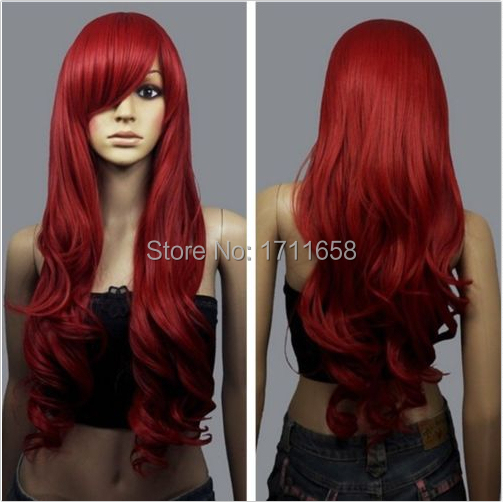 Гаджет  70 Cm Harajuku Cosplay Wig Anime Long Wavy Curly Red Wig Not Lace Heat Resistant Synthetic Hair Wigs Party Perucas Peruca None Волосы и аксессуары