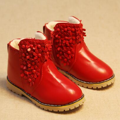 High Quality Winter Children Martin Boots Cotton Girls Antiskid Snow Boots Leather Fashion Flat Ankle Boots