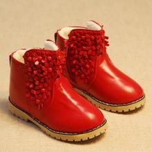 High Quality Winter Children Martin Boots Cotton Girls Antiskid Snow Boots Leather Fashion Flat Ankle Boots