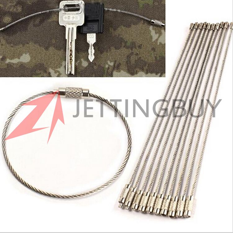 Image of 10pcs/lot 150mm Stainless Steel Wire Key Ring Chain Keychain Pendant Loop Hiking Climbing Working Aloft Tools Chain with Lock