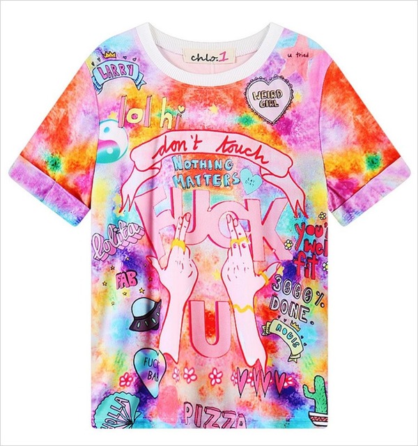 2016 Женские Футболки Harajuku Fuck Градиент Мягкий Каракули Короткие Футболки Футболки Девушки Женщин Топы Милый Мультфильм Единорог Пегас