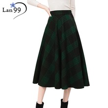 Women’s Skirts Tartan Kilt Plaid Skirts Plus Size Thick Winter Vintage Woolen Umbrella Long High Waist Pleated Maxi Plaid Skirts