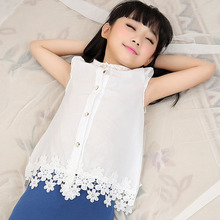 Girls Lace Shirts Blouses for Summer style 2015 Children Floral Cotton Tops Clothing Princess Kids clothes