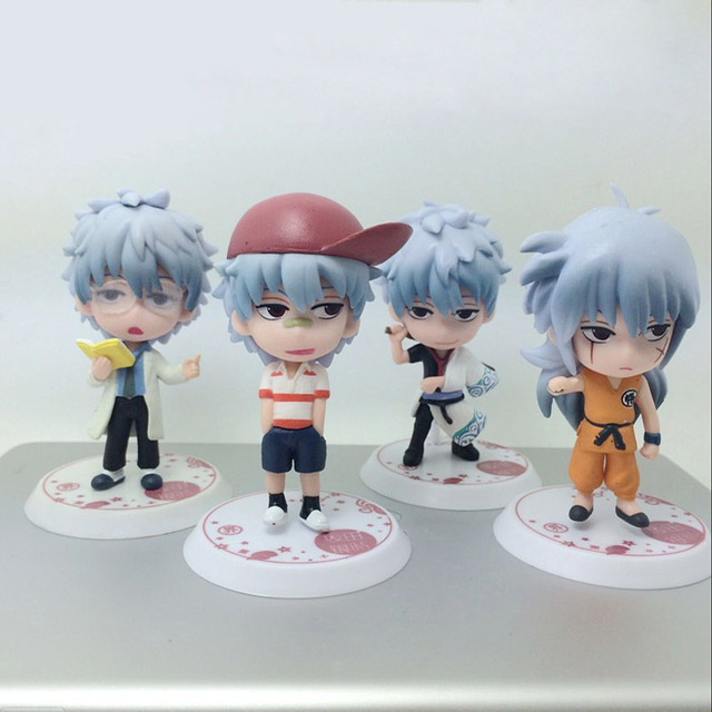 4 шт./компл. Аниме 8 см Gintama ПВХ Фигурку Игрушки Коллекция Модель Gintama Саката Серебро Фигурки Кукла Бесплатная Доставка