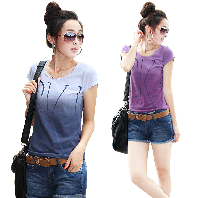 New 2015 Women Fashion Short Sleeve Letter Print Cotton T Shirt Women s Slim Body Loose
