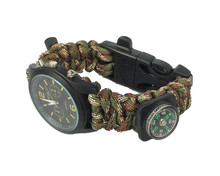 New! Outdoor camping 5in1 Travel Kit Watch With survival Flint Fire starter paracord Compass rescue Whistle rope