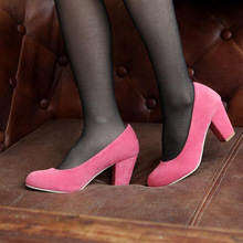 Plus Size 30 43 Women Career High Heels Shoes PU Leather Thick Heel Women Pumps Suede