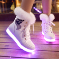 Women Led Light Up Snow Boots Ankle 2016 Winter New Style High Top Luminous Shoes For