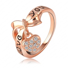 LZESHINE Brand Black Enamel Love You Ring Heart Bow 18K Rose Gold Plate Austrian Crystal SWA Elements Rings Word Ring ITL-RI0024