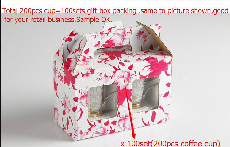 2015 wholesale coffee cup set European Coffee tea cup with gold inlay gift box packing 200pcs