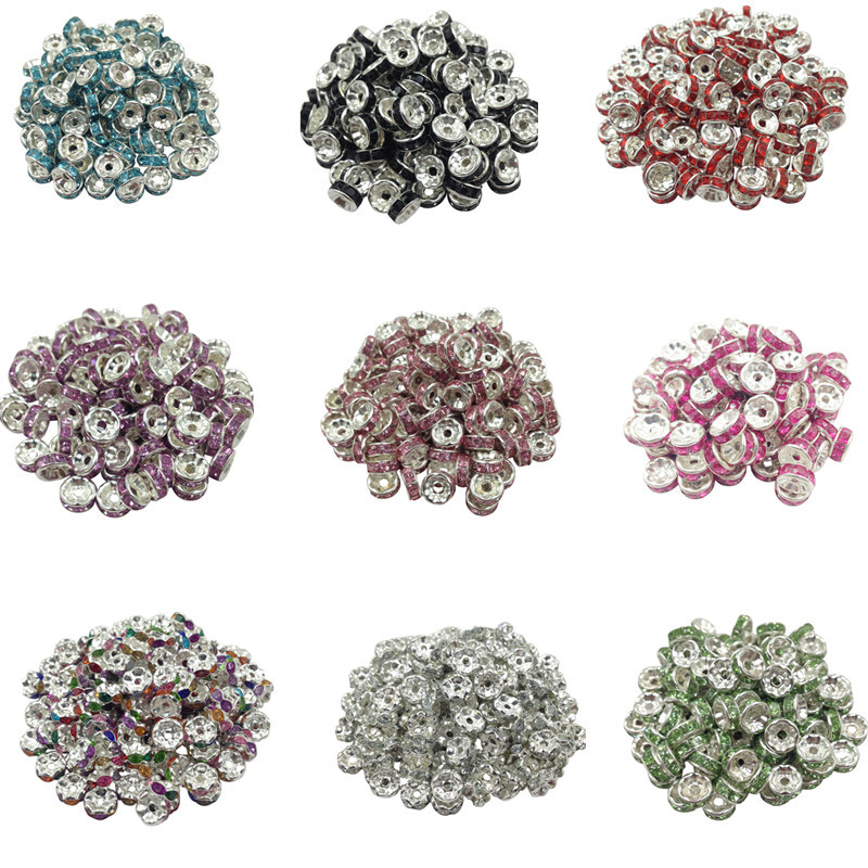 Image of New! 5AAA+ Quality 50 piece/lot Cheap Handmade Rhinestone Loose Crystal Silver Plated Rondelle Spacer Beads Free Shipping