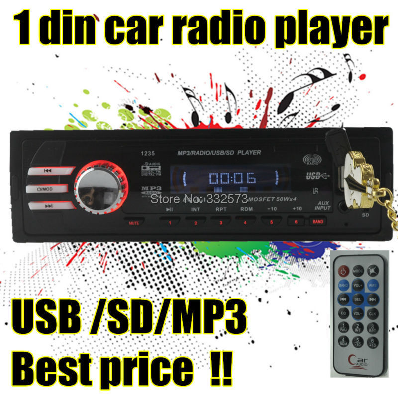 12V Car mp3,car Audio, Stereo MP3 Player,1 Din In-Dash,FM radio U disk/SD/MMC card/remote Control, with USB port, Free shipping