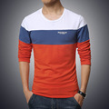 2016 NEW fashion brand casual fitness T shirt striped patchwork Long Sleeve t shirt men Slim