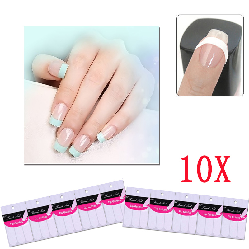 Image of 10 Packs DIY French Manicure Nail Art Decorations Round Form Fringe Guides Nail Sticker Stencil NA103