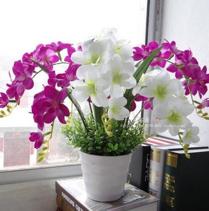 High Artificial Orchid Plastic Ceramic Flower Pot Set Silk high artificial orchid plastic ceramic flower pot set silk