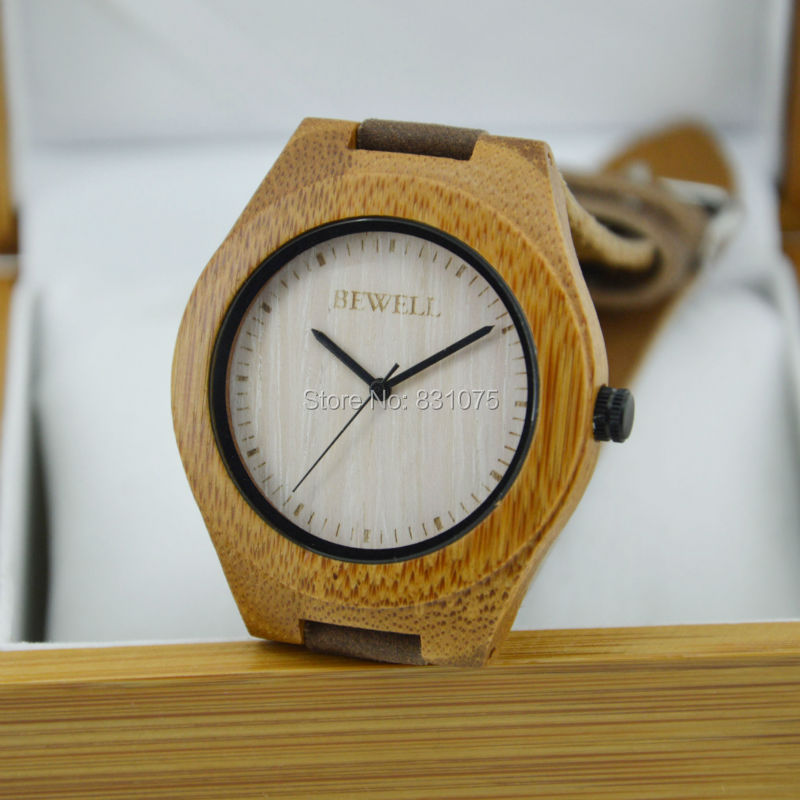 Hot Sale Top Gift Item Bamboo Watch with Calf Genuine Leather Band Luxury Wristwatch Bamboo Watches