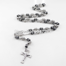 Hot Sell Men’s Rosary Pendant & Necklace Cross Necklace Charms Black White Steel Bead Chain Beckham For men Fashion Jewelry