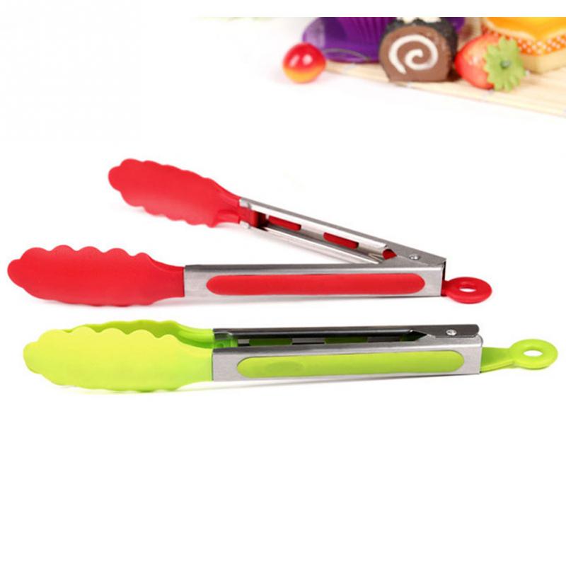 Image of 10"inch Stainless steel Plastic Kitchen Tongs BBQ Clip Salad Bread Serving Tongs 2 Colors