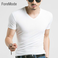 ForeMode 2016 Summer New Men’s Short Sleeved Cotton T-shirt Male Pure Black Casual Fashion Slim Collar Shirt Free shipping boy
