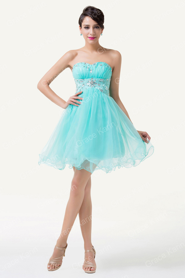 Cute Beadings Pale Turquoise Girl's Mini Cocktail Party Dress Homecomi...