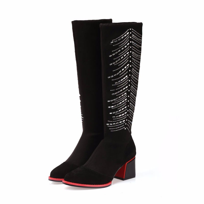 Winter Women Knee High Boots Sexy Ladies Genuine Leather Thick Heels