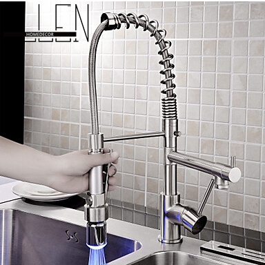 Water tap kitchen pull out faucet LED light kitchen faucet mixer with two spray brushed nickel