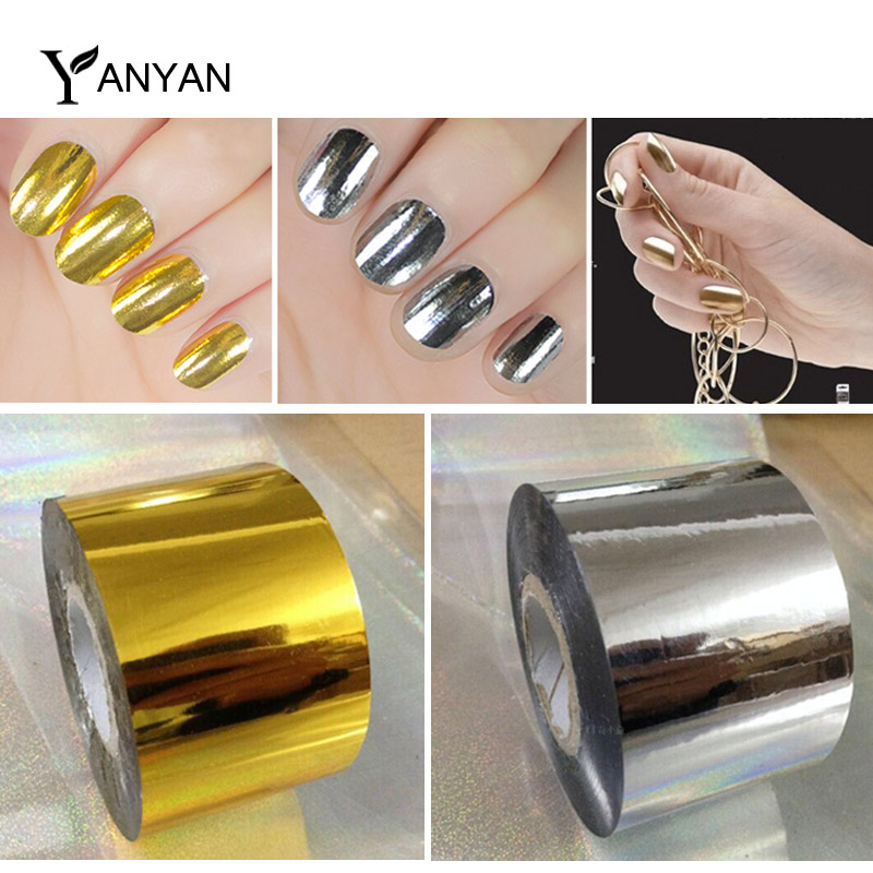 Image of Hot Nail Art Transfer Foil Sticker 1roll 4cmX120m Gold Silver Foils Polish Fashion Designs DIY Styling Nail Decals Decoration
