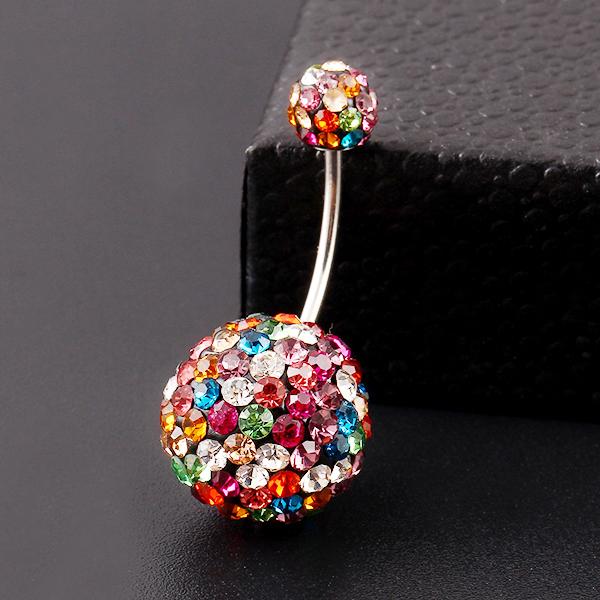 Image of 3 Size Ball Colorful Crystal Navel Ring Stainless Steel Piercing Belly Button Ring Body Fashion Jewelry Summer Style Women PT32