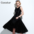 Clocolor Vintage dress black solid Summer Dress A line Dress Sleeveless bow solidexpansion mid calf solid