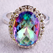 Mysterious Rainbow Topaz 925 Silver Ring Size 7 8 9 10 New Fashion Jewelry Gift For
