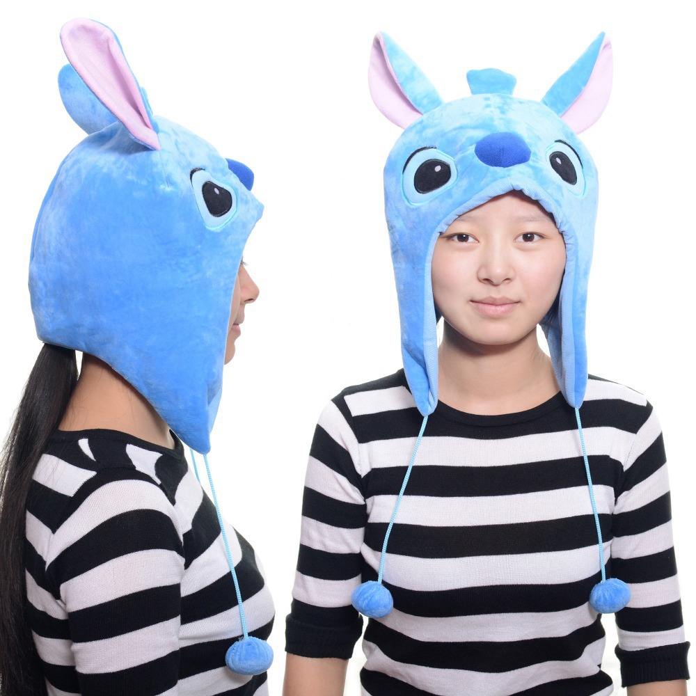 Funny Blue Lilo and Stitch Plush Cotton Anime Costume Cosplay Cartoon Adults Caps Hats Girls Boys Party Hats 12*9\'\' New #LN