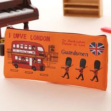 LONDON Style Canvas Pen Pencil Case Cosmetic Makeup Pouch Purse Coin Zipper Bag